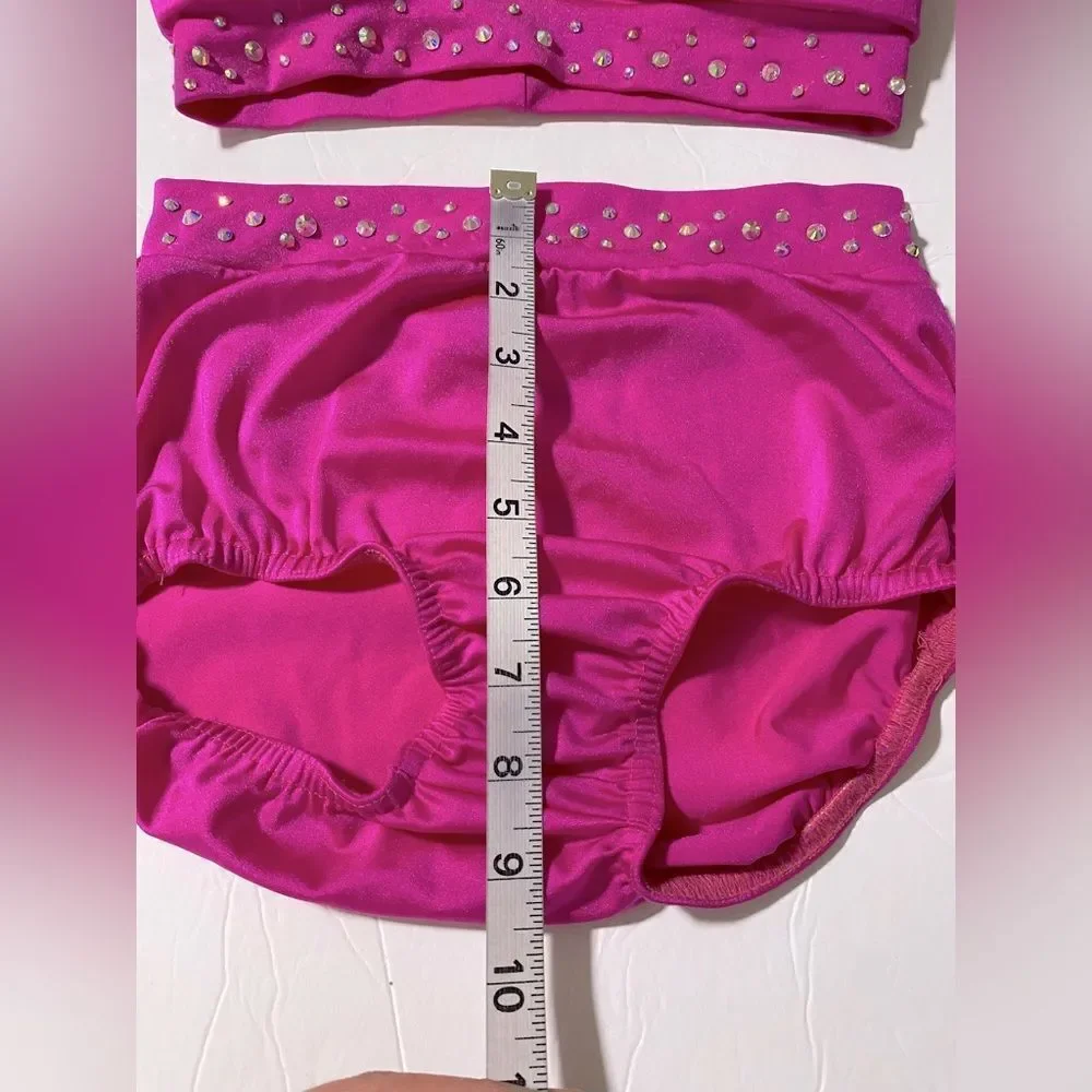 Kelle dance jazz acro solo duet costume 2 piece hot pink rhinestoned LC child